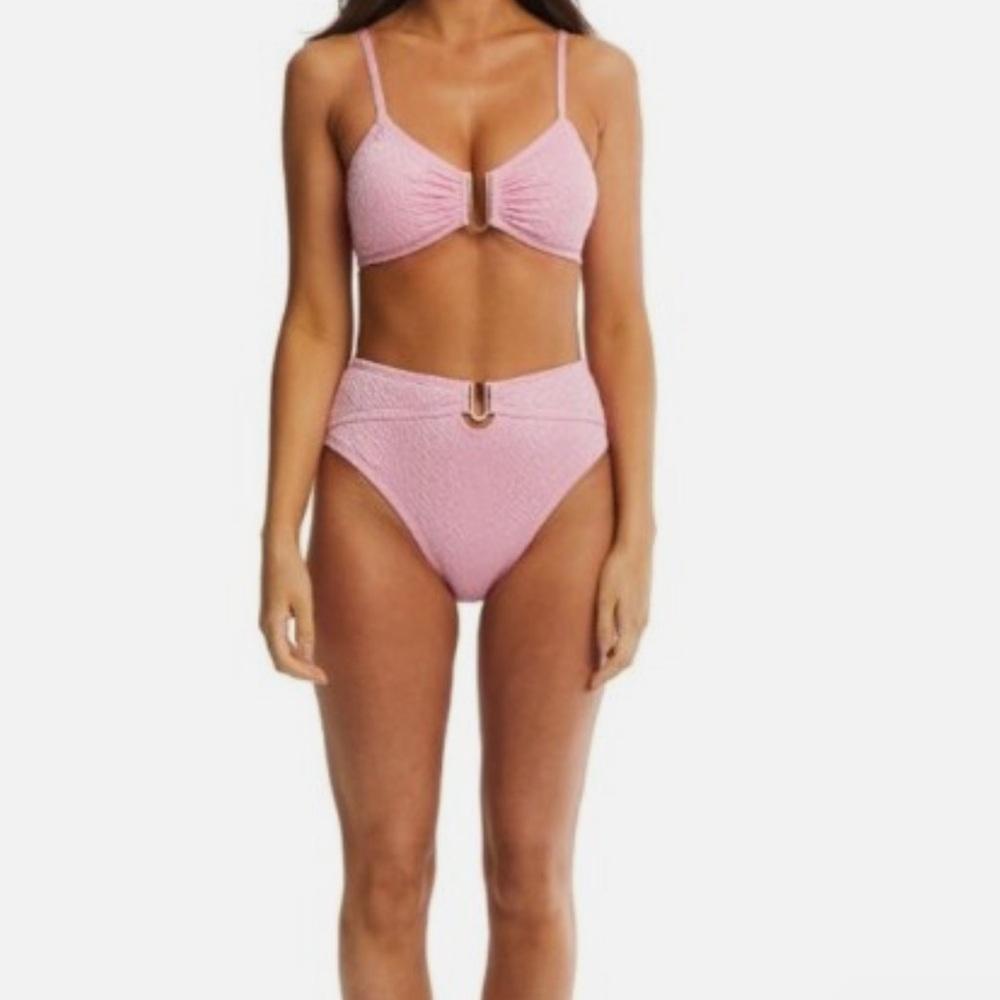 Time & Tru Pink Textured Bikini Set